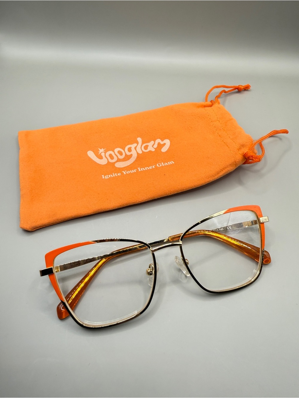 Vooglam Orange Cat-Eye Glasses with Gold Frame, no prescription